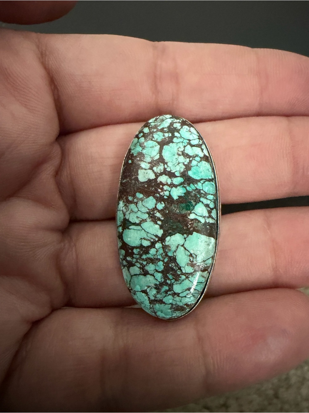 925 Sterling Silver Handcrafted Turquoise Matrix Oval Ring - Turquoise